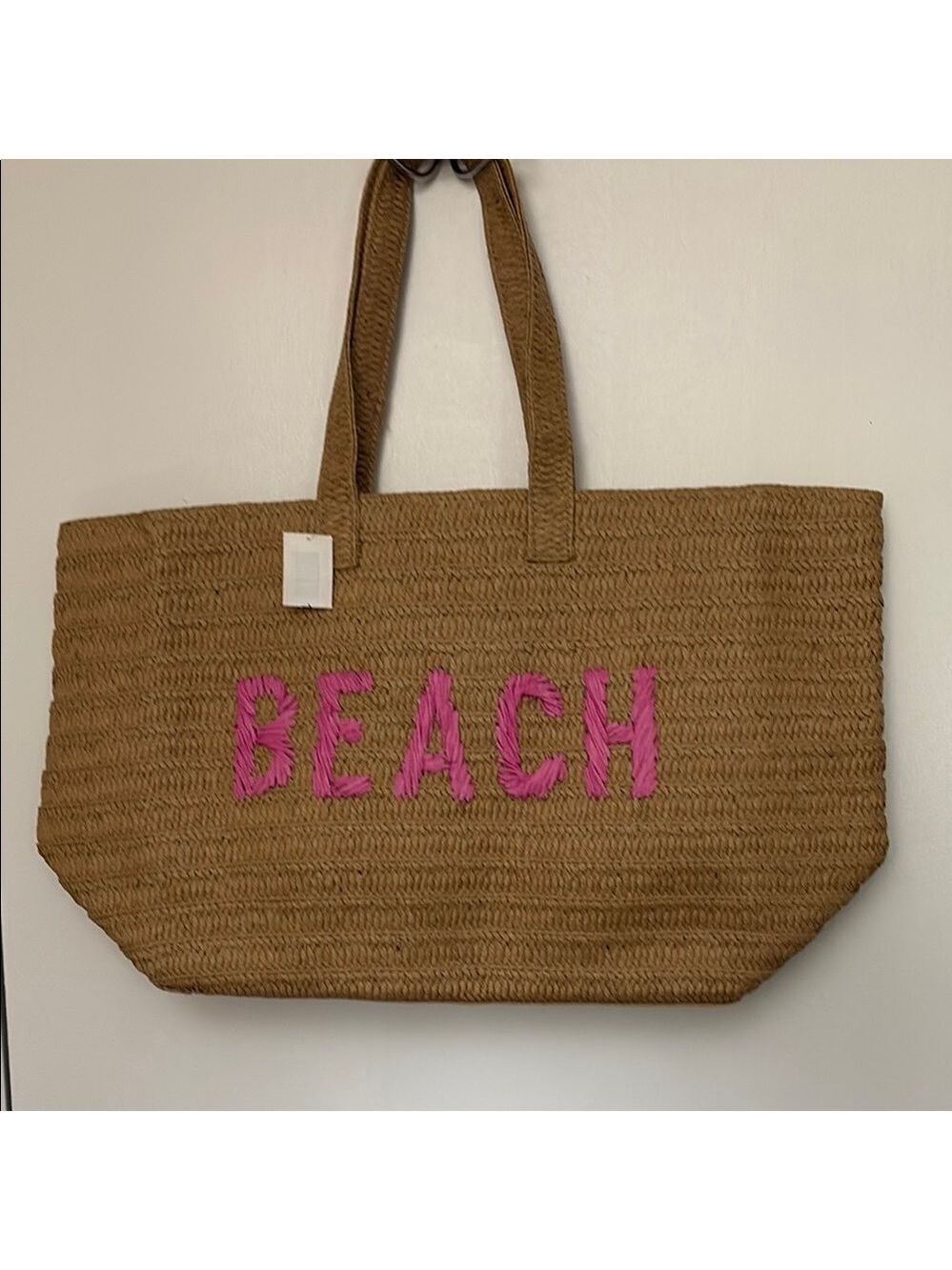 Brown Beach Tote Bag with Pink Accents NWT